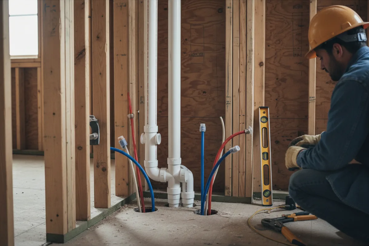 Drain and supply rough-in during Leak Detection in Stoneboro